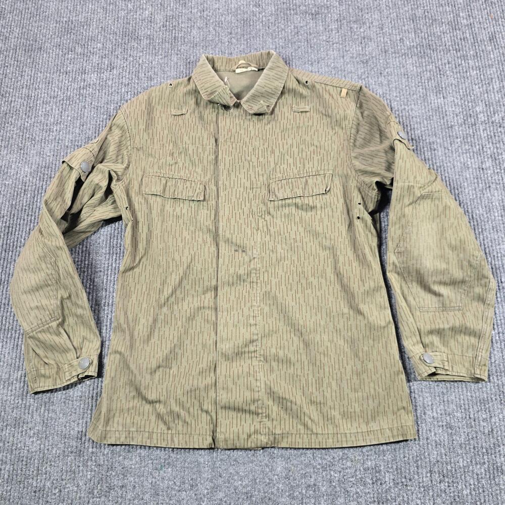 Vintage Military Jacket Mens G48 Green Rain Camo Cotton Button Front Army